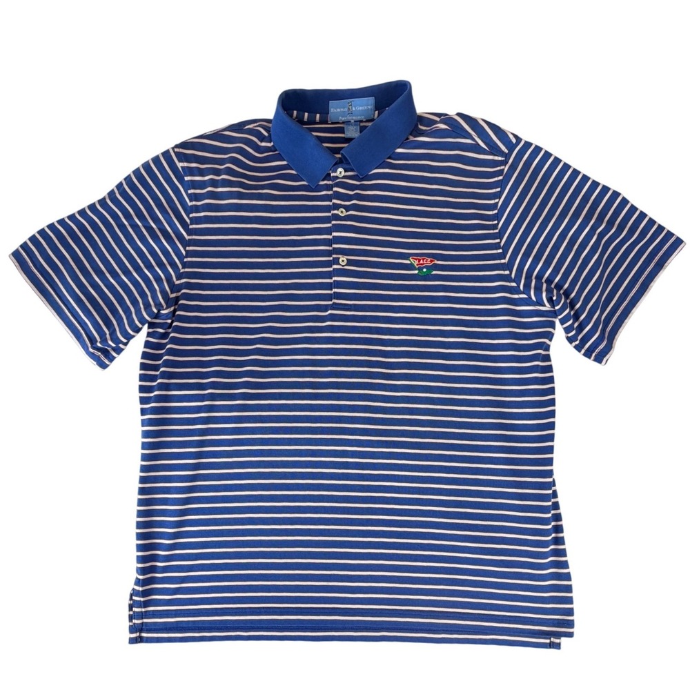 Fairway & Greene LACC Polo Shirt Mens L Blue Striped Los Angeles Country Club - Picture 2 of 4